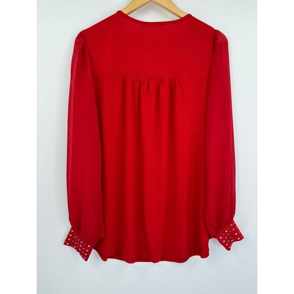Belldini Embellished Sheer Long Chiffon Sleeve Stretch Blouse Top Red 1X NEW - Picture 7 of 7